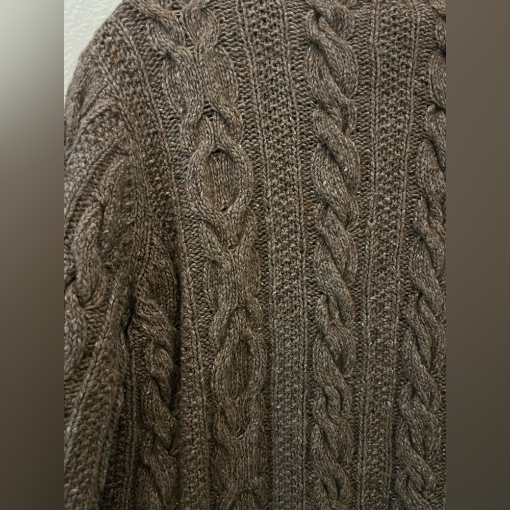 Lauren Ralph Lauren Hand Knit Brown Cable Knit 1/4 zip Sweater size Medium - Picture 12 of 13
